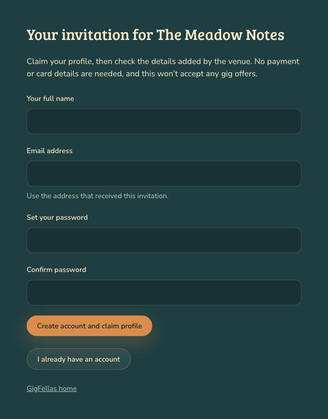 Claim your band’s profile or sign in to an existing account.